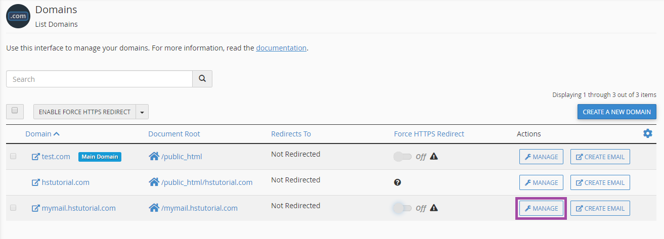 cPanel hesabınızdan domeni necə silmək olar? — ekran görüntüsü 2