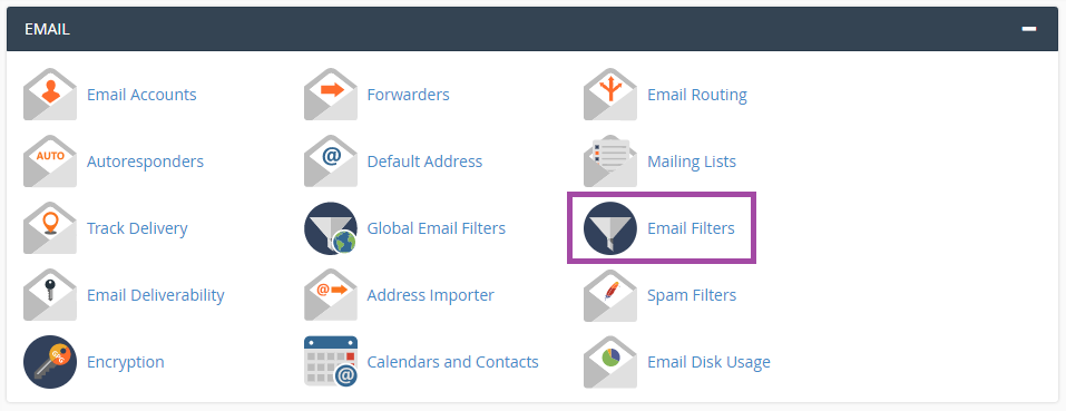 cPanel-də elektron poçt filtrlərini necə təyin etmək olar? — ekran görüntüsü 1