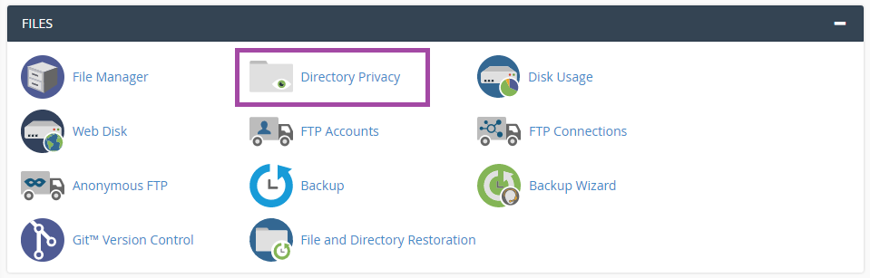cPanel-də fayllar və qovluqlar üçün şifrəni necə təyin etmək olar? — ekran görüntüsü 1