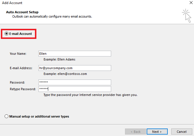 Outlook 2016-da korporativ elektron poçt ünvanını necə əlavə etmək olar? — ekran görüntüsü 1