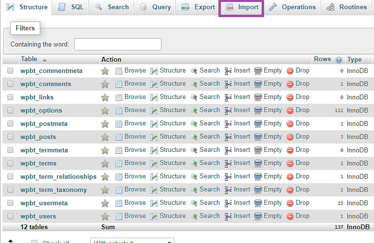 PhpMyAdmin-də verilənlər bazasını necə import etmək olar? — ekran görüntüsü 3