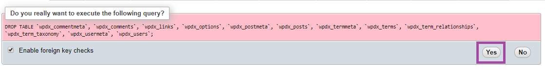 phpMyAdmin vasitəsilə MySQL verilənlər bazasını necə təmizləmək olar? — ekran görüntüsü 4