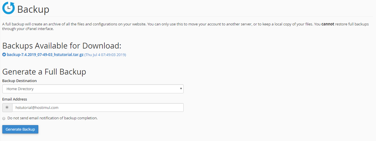 How to create a full backup in cPanel? — screenshot 5